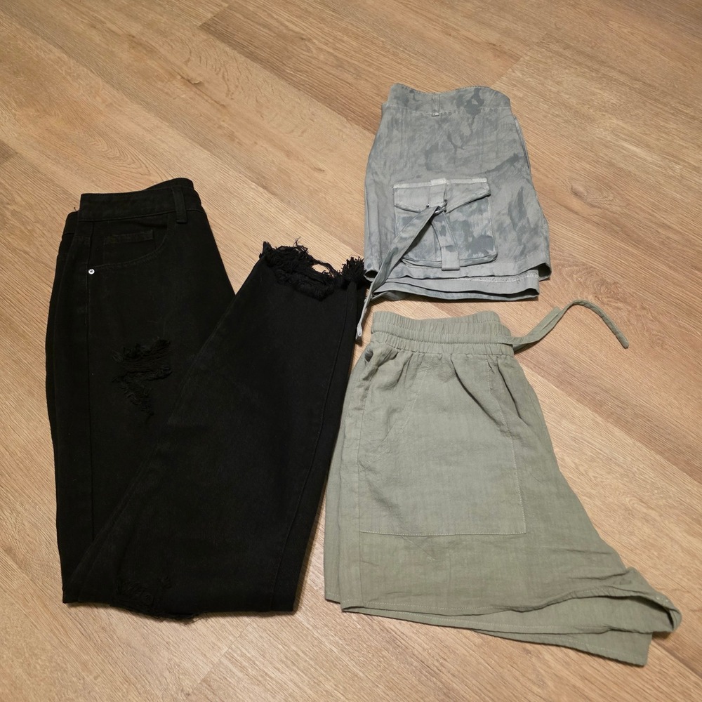 Bundle Shein Distressed Jeans PLT Cargo Skirt Zeagoo Shorts Womens Size 4 Small